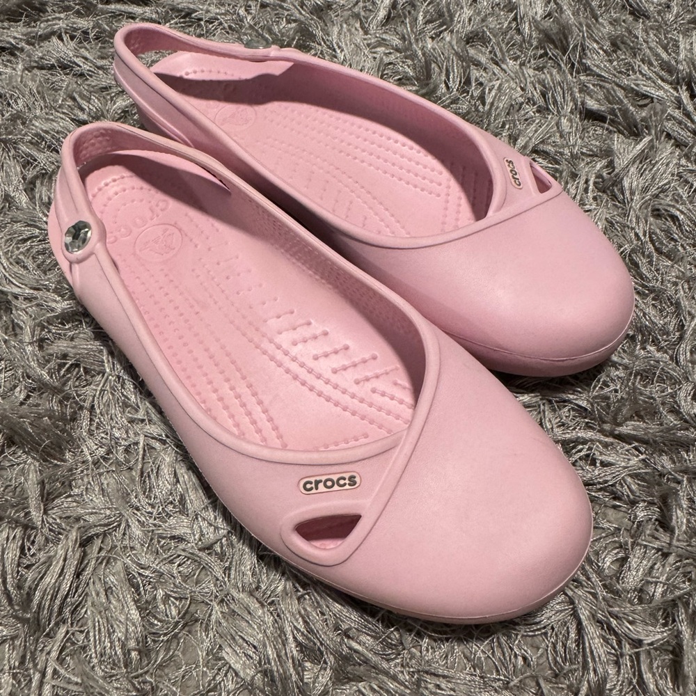 Crocs Women's Pink Flats with Gem Stone